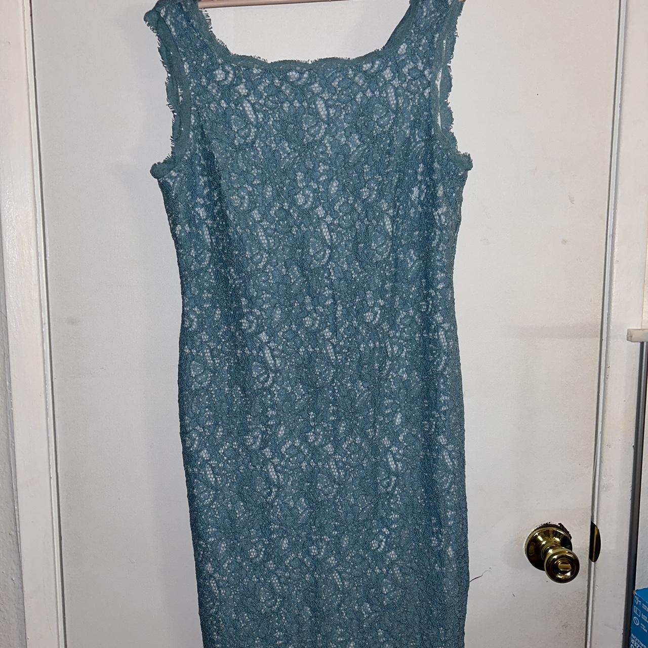 Adrianna Papell Sleeveless Lace Shift Dress Blue Depop