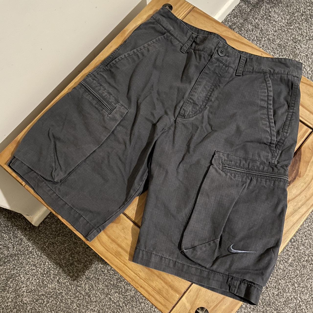 Nike Cargo Shorts Dark Grey, Grid pattern, vintage... - Depop