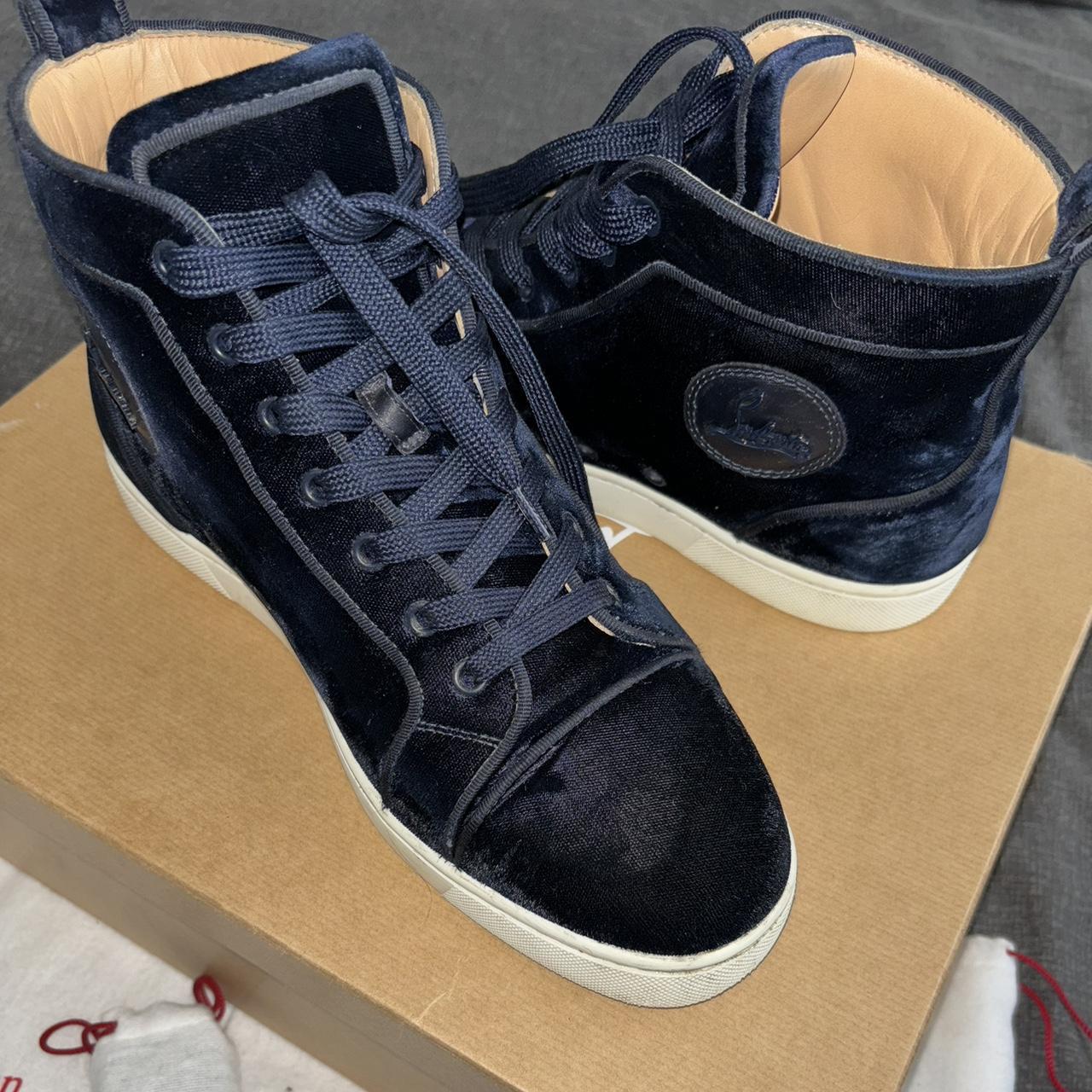 CHRISTIAN LOUBOUTIN LOUIS ORLATO FLAT VELVET NAVY. Depop