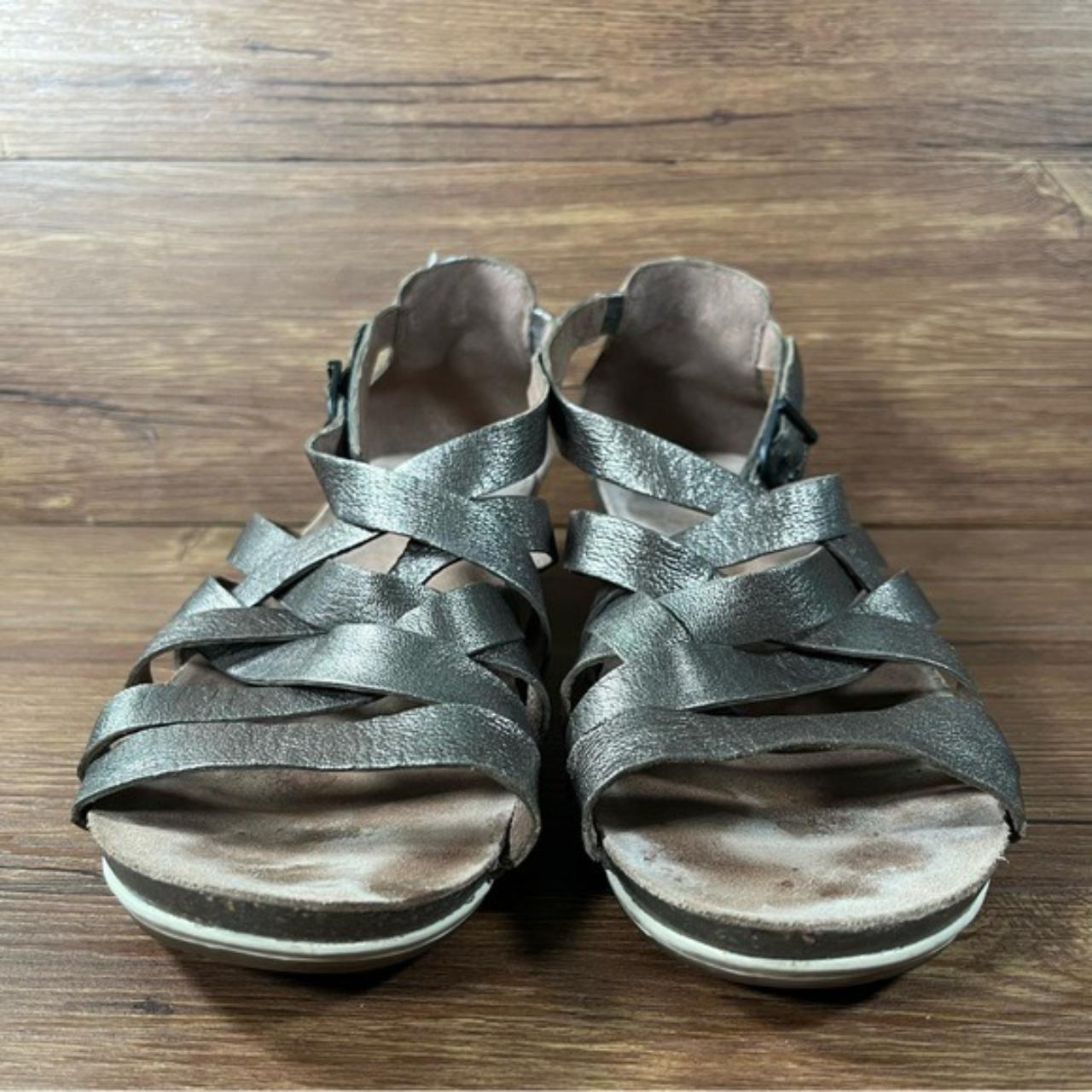 Dansko Vivian Silver Leather Wedge Sandals Women s. Depop