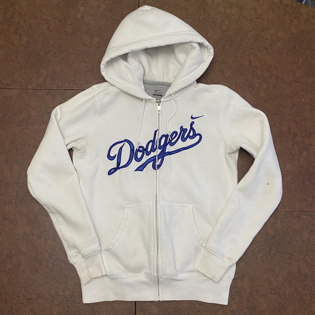 Women s Nike Dodgers full zip up white sweater Depop