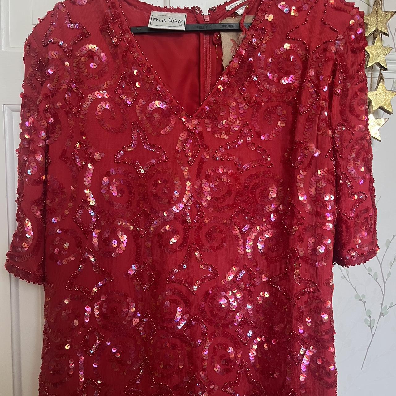 Frank Usher vintage top Size - M Red sequinned top.... - Depop