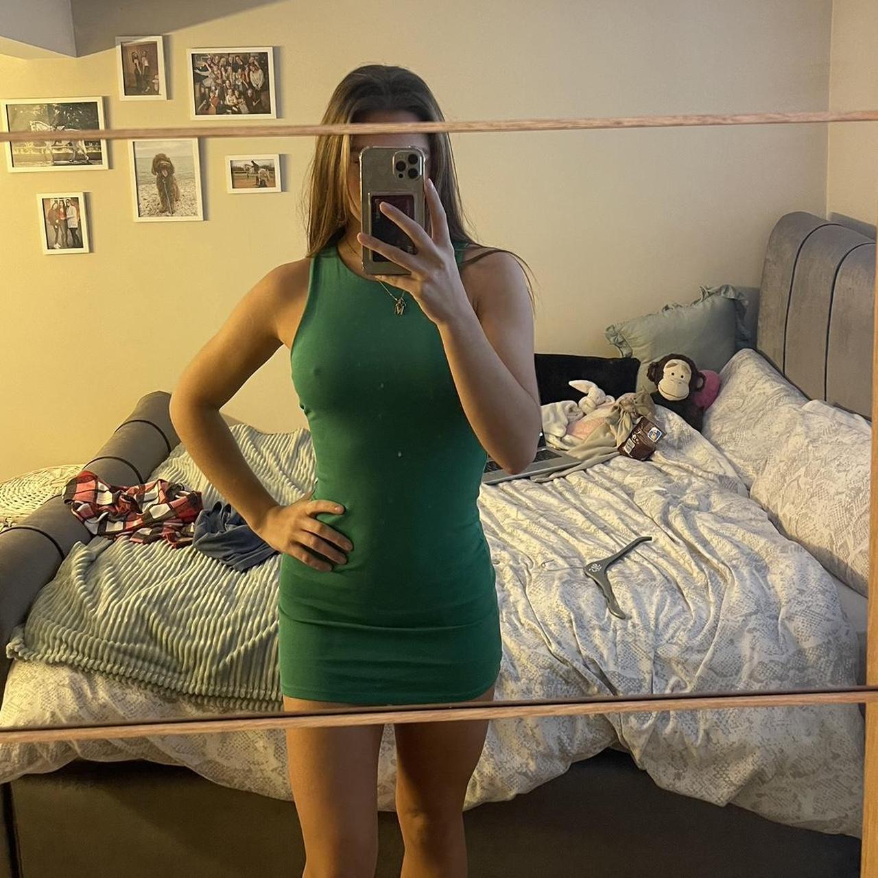 Zara green mini bodycon racer style dress size... - Depop