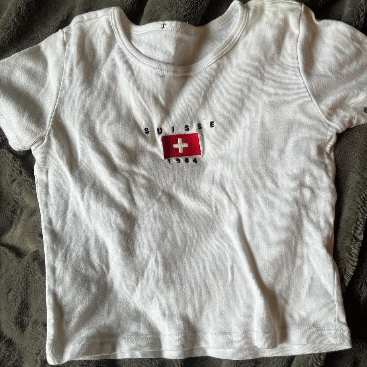 Swiss flag baby tee brandy melville tag cut off Depop