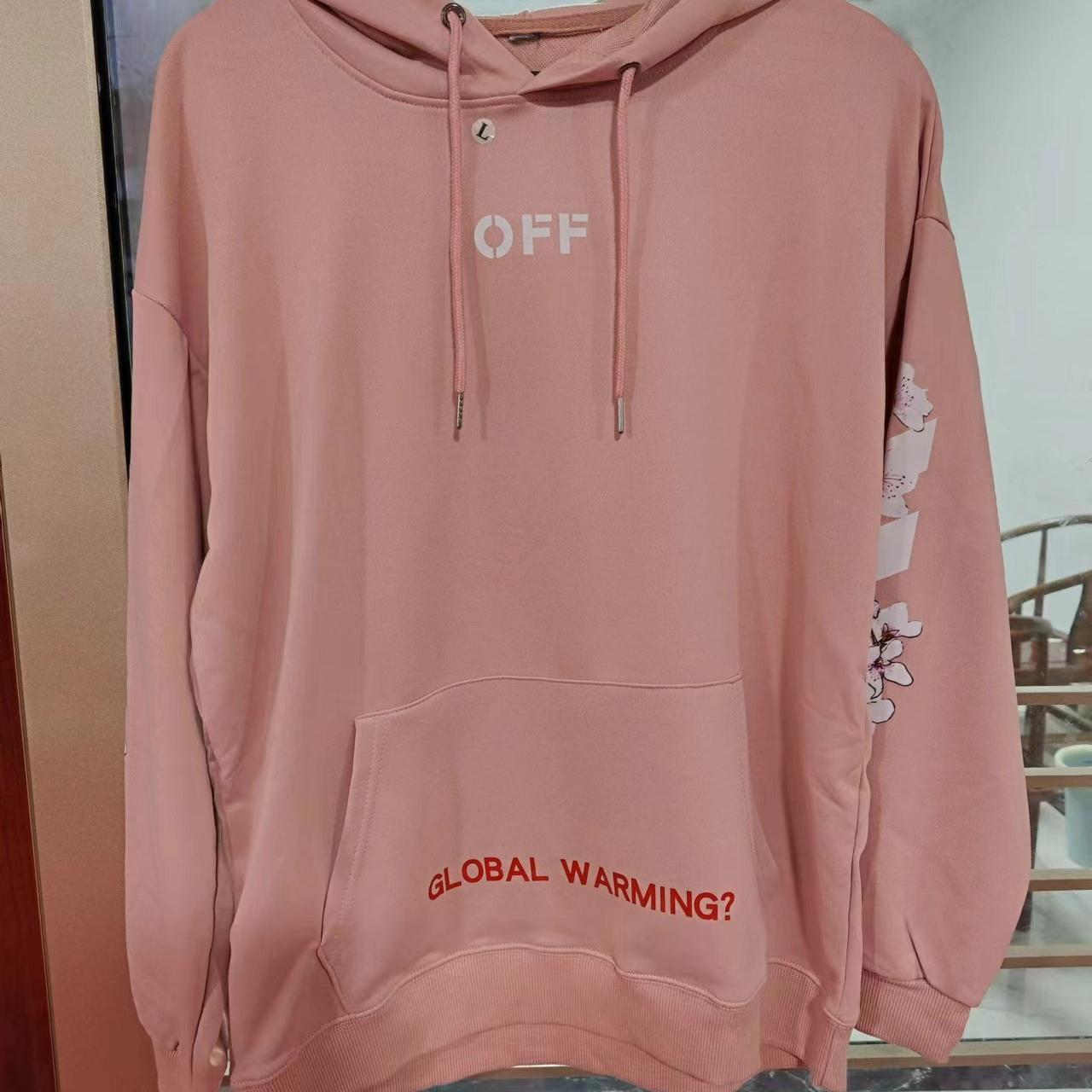 An off white hooded sweatshirt sold due to Depop