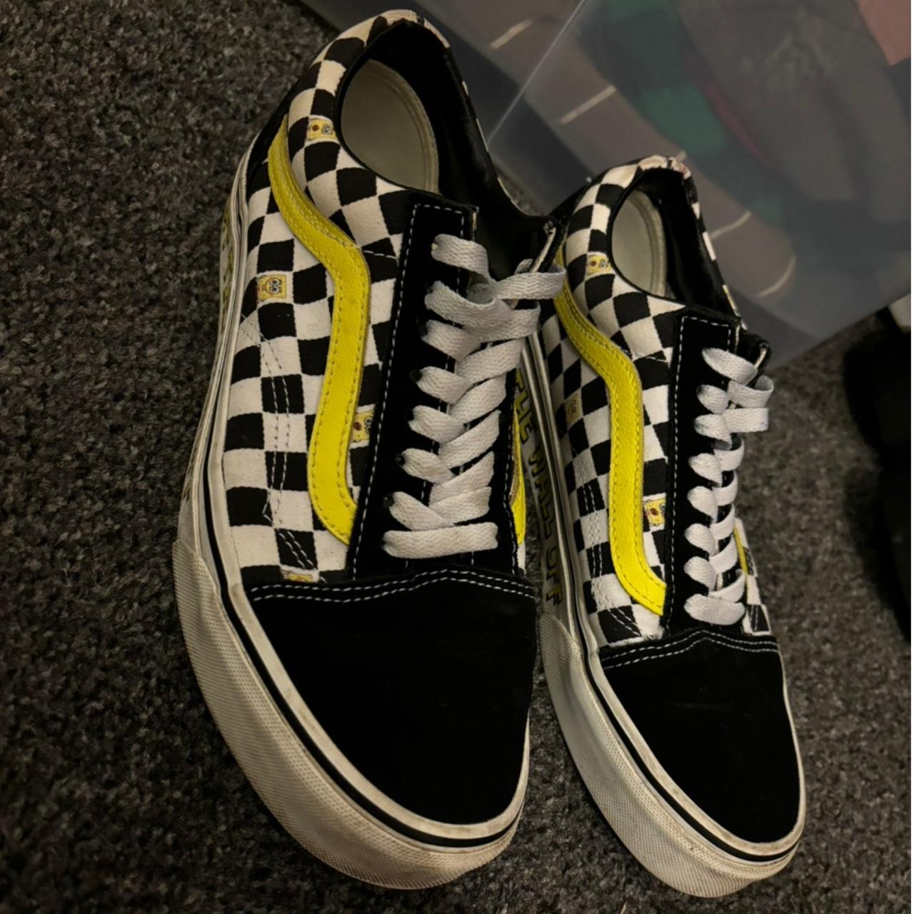 Checkered vans with yellow stripe best sale