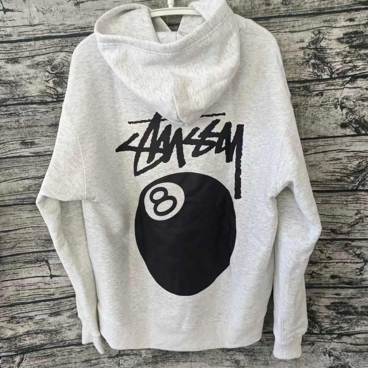 Stussy Grey 8 Ball Hoodie Size L / Shoulder Length... Depop