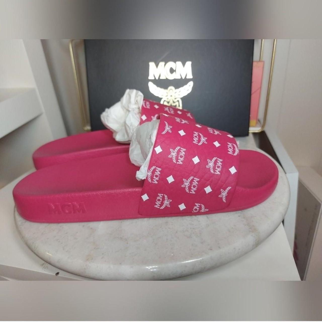 Authentic MCM pink pool slides Sized 10 THEY FIT Depop