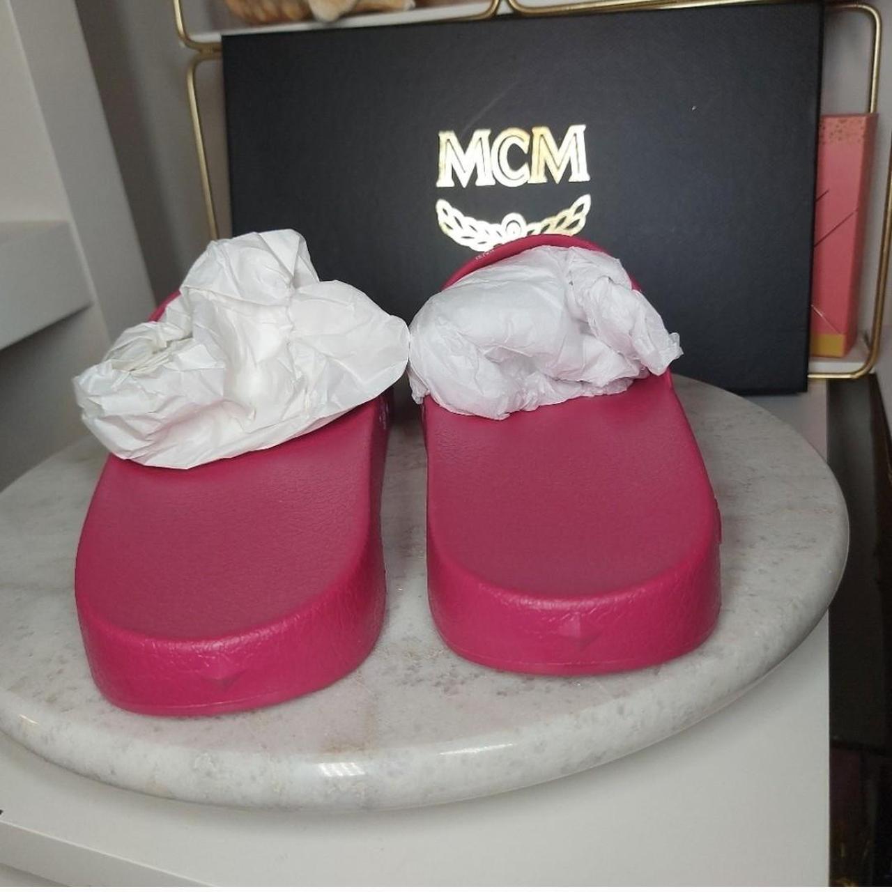 Authentic MCM pink pool slides Sized 10 THEY FIT Depop