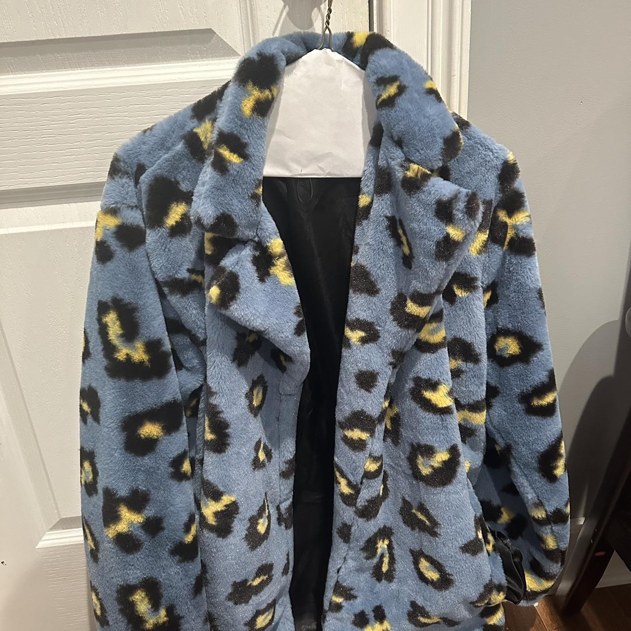 Blue cheetah print fur coat; never worn!!! I got it... - Depop