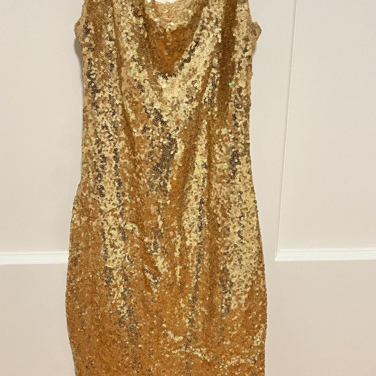 Sequined cowl neck minidress; shimmery and