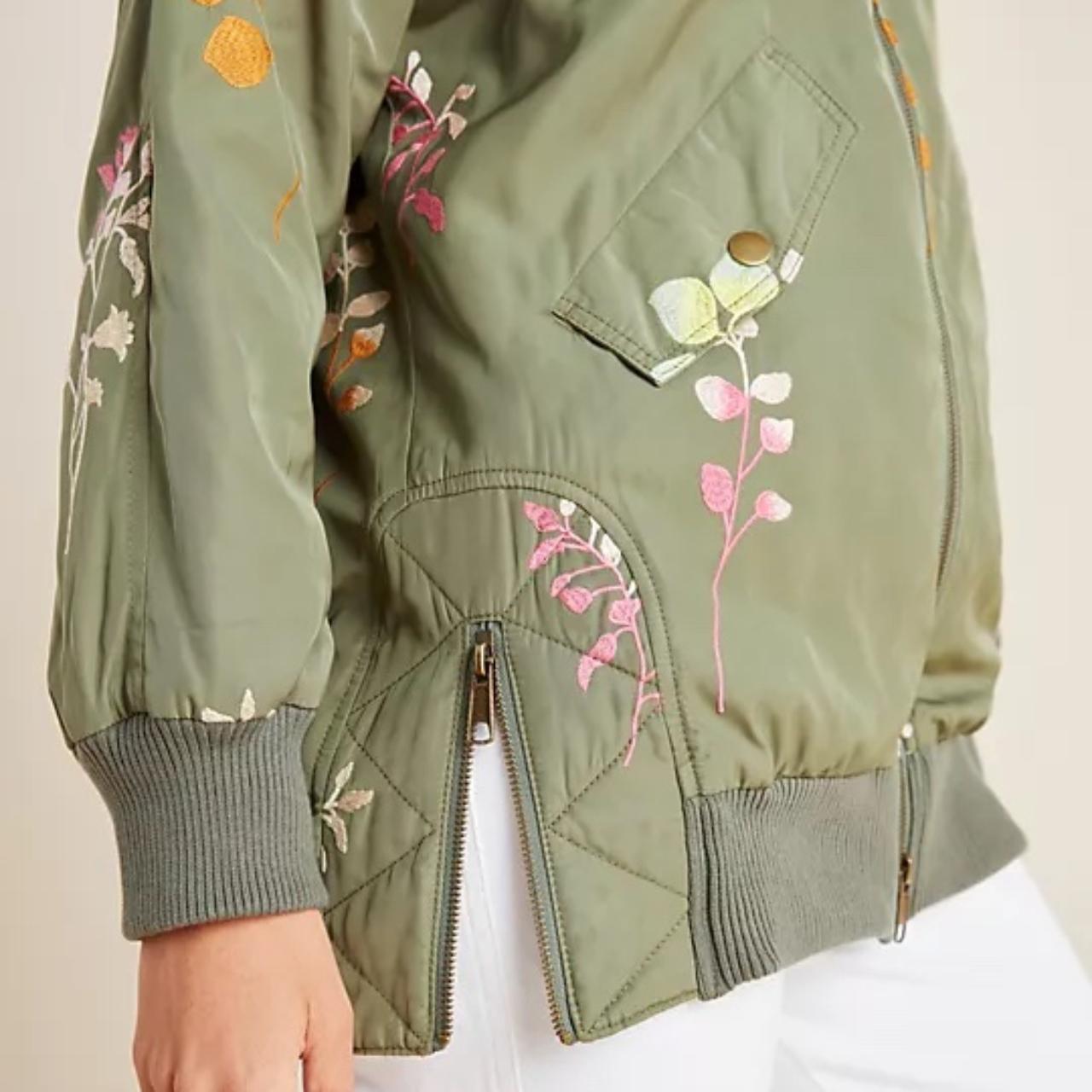 Anthropologie Ainsley Embroidered Bomber Jacket Size | Depop