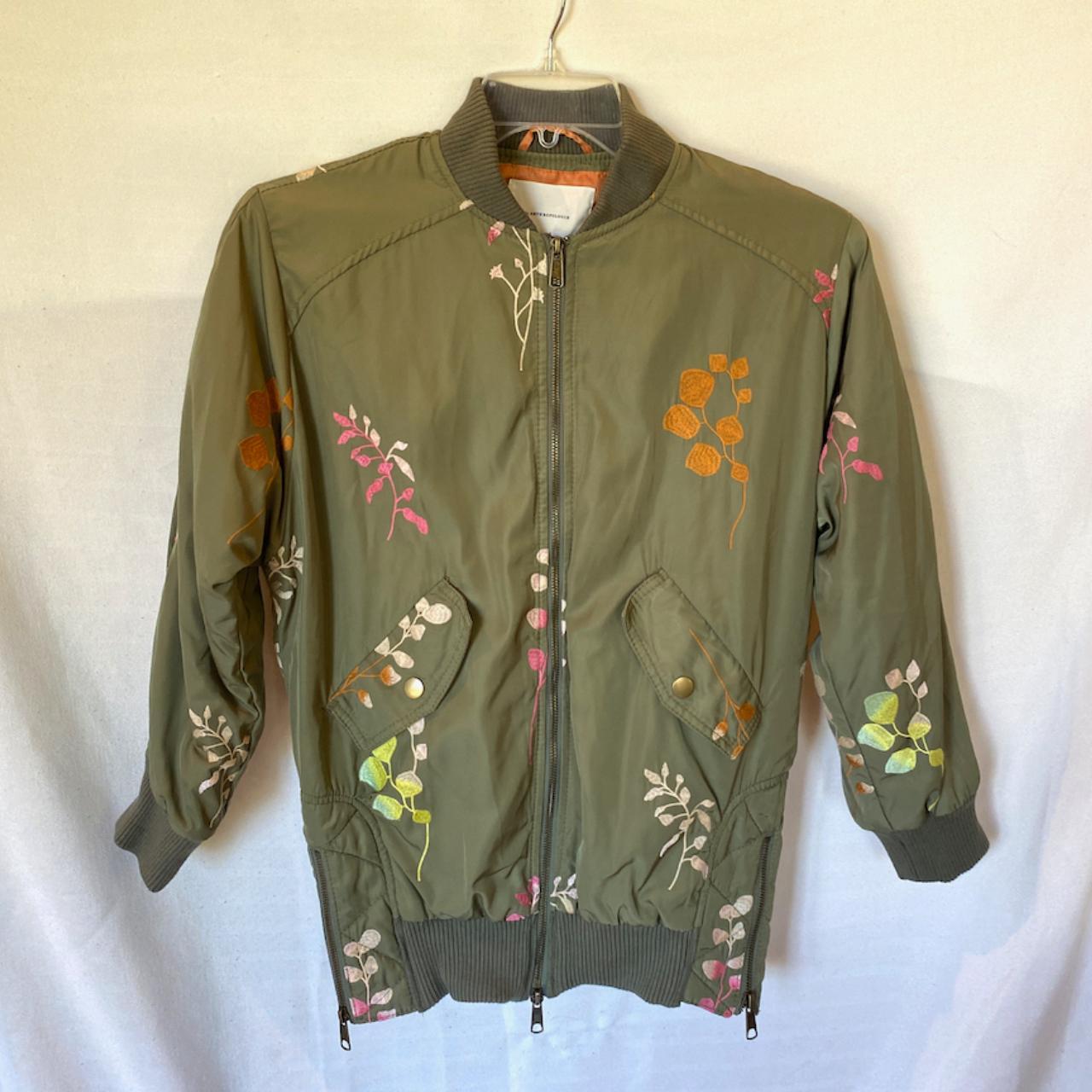 NWT by Anthropologie Floral Ainsley Embroidered Olive Oversized store Bomber Jacket