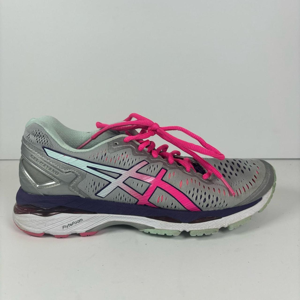 Asics Gel Kayano 23 Grey and pink Asics running. Depop