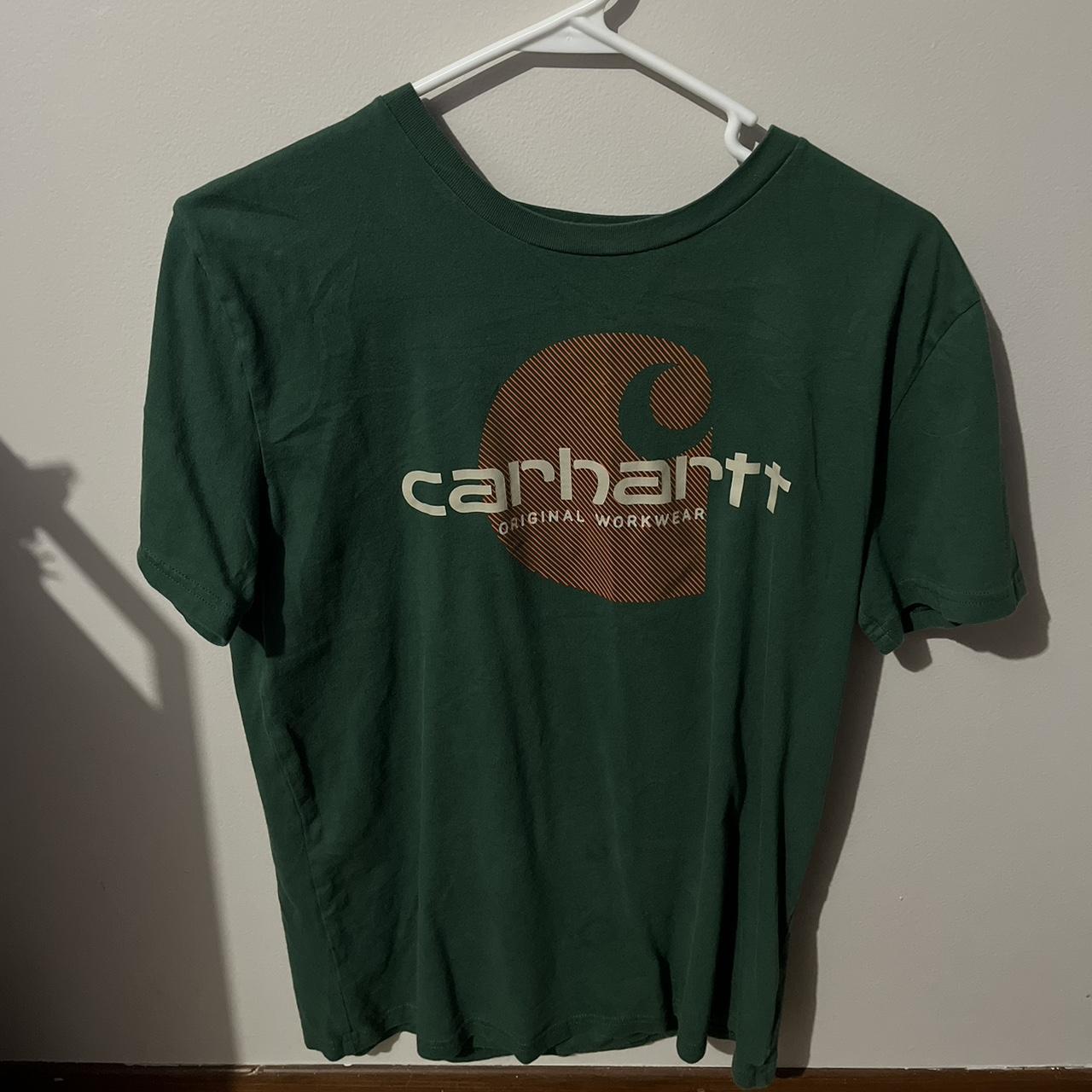 Green Carhartt logo shirt Youth XL fits men’s... - Depop