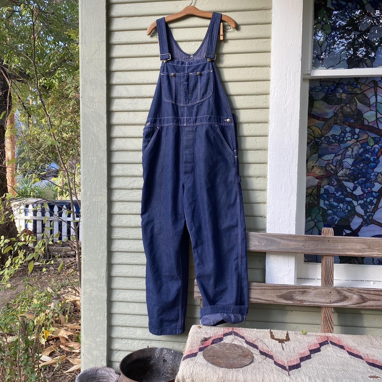 vintage sears indigo denim overalls • waistband 38”... - Depop