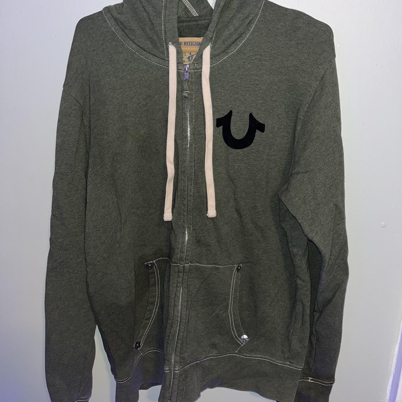 Olive green true religion on sale hoodie