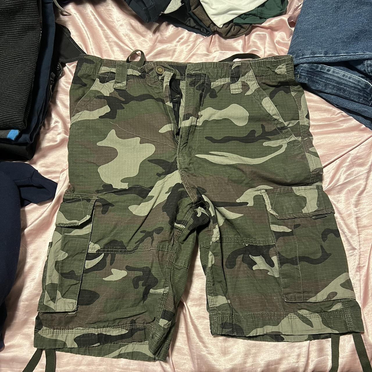 camo cargo shorts 24 in long from the top 34 inch waist - Depop