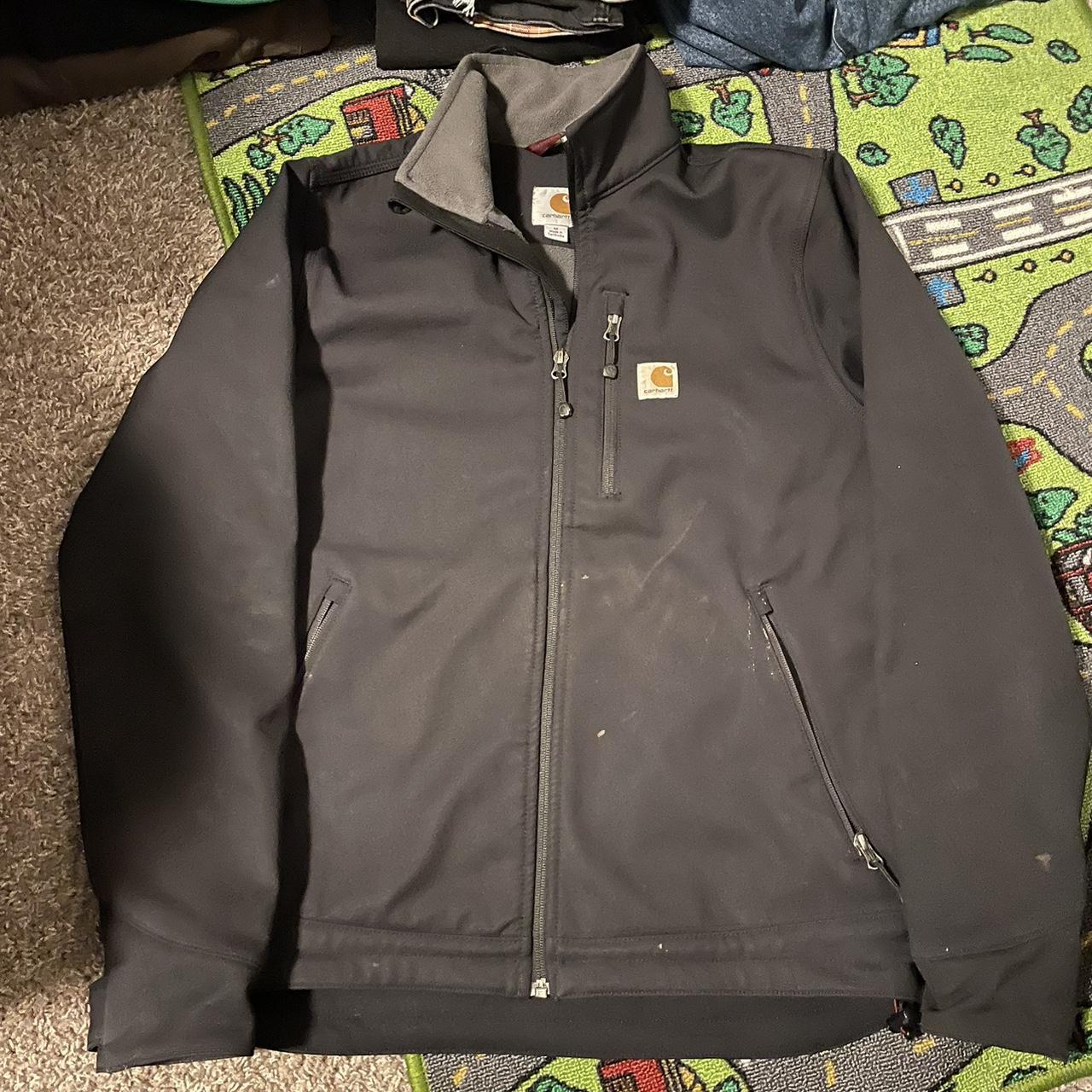 Nice Rain Proof Carhartt Jacket Some Stuff On The Front - Depop