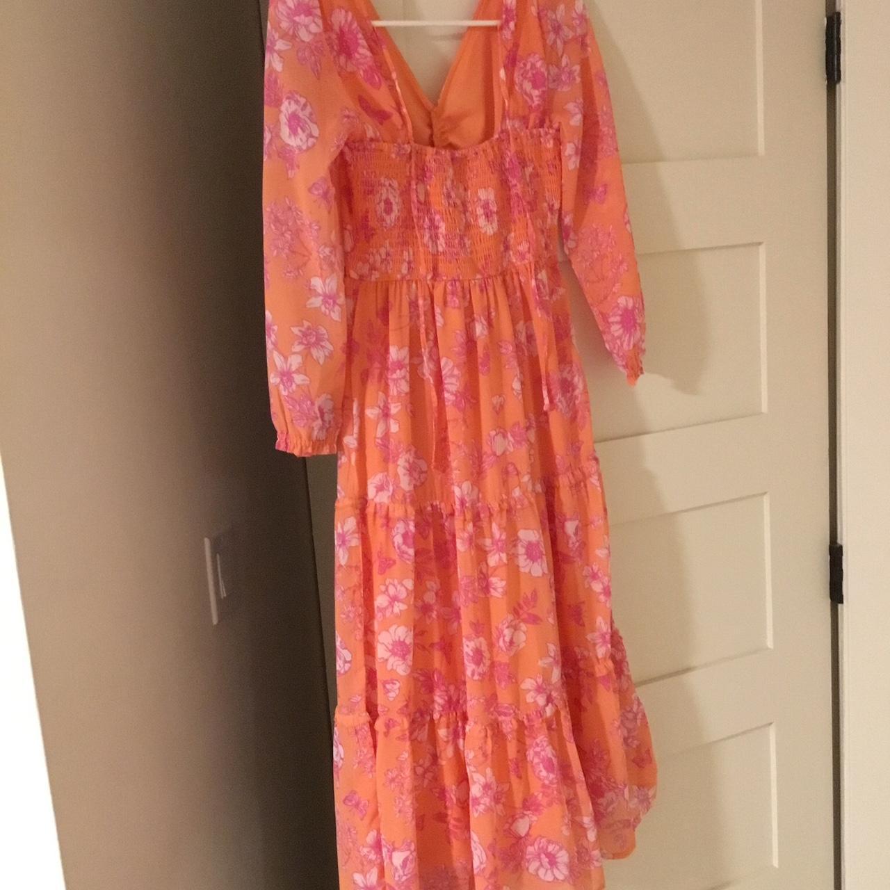 Orange and pink dress worn once - Depop