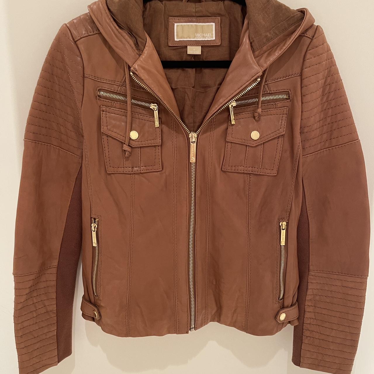 Michael kors tan hot sale leather jacket