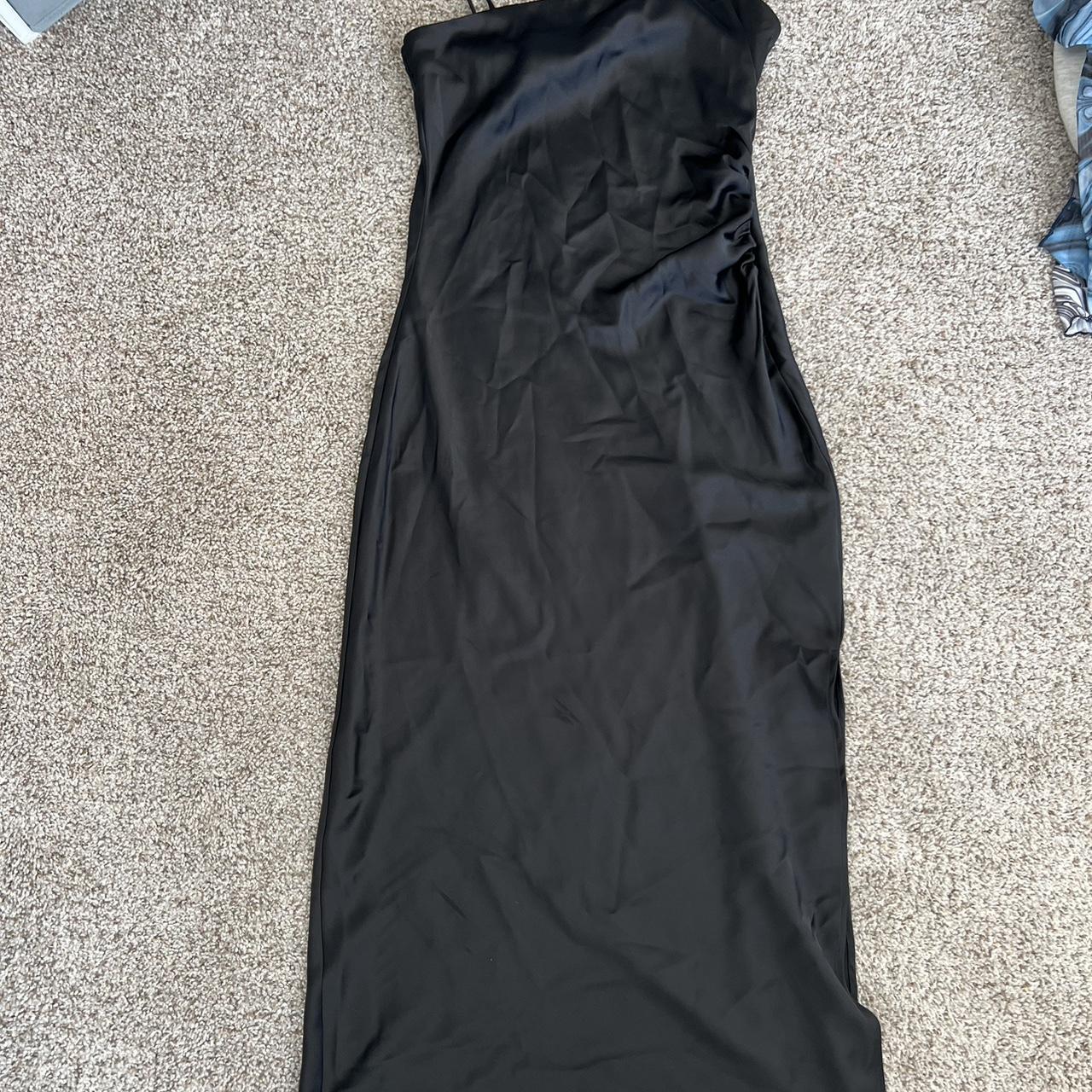 Black Zara Dress Satin Leg Slit - Depop