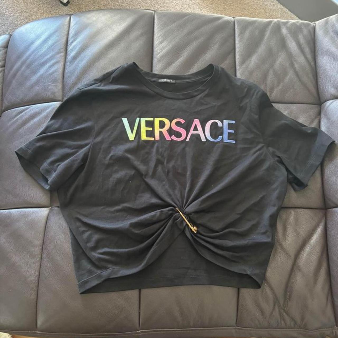 Versace black crop with gold hardware. Care label... - Depop