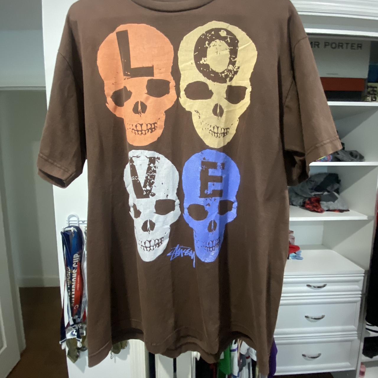 Really rare Stussy “LOVE/HATE” skull tee in brown | Depop Really rare Stussy “LOVE/HATE” skull tee in brown | Depop