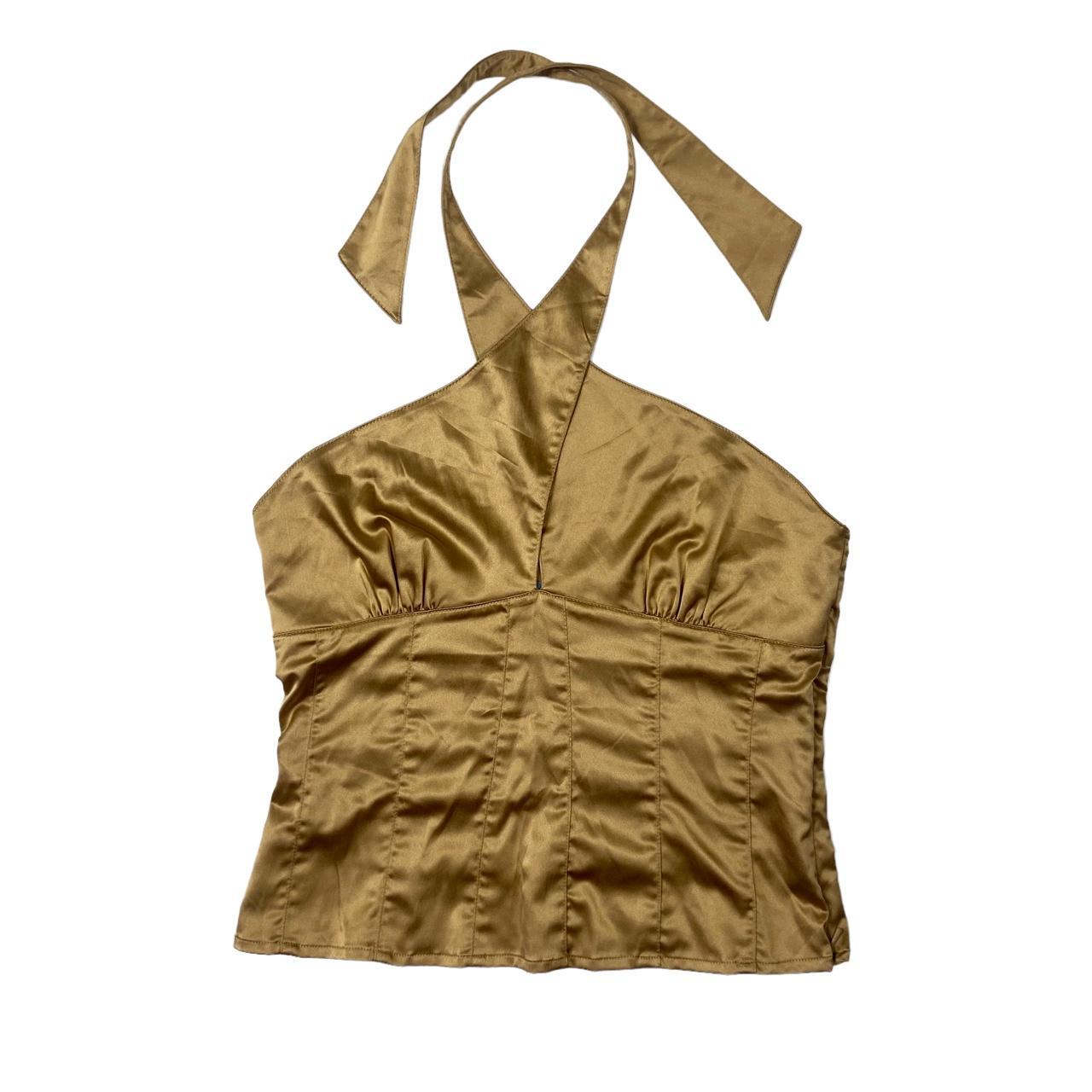 amazing gold halter bustier top zipper closure at... - Depop
