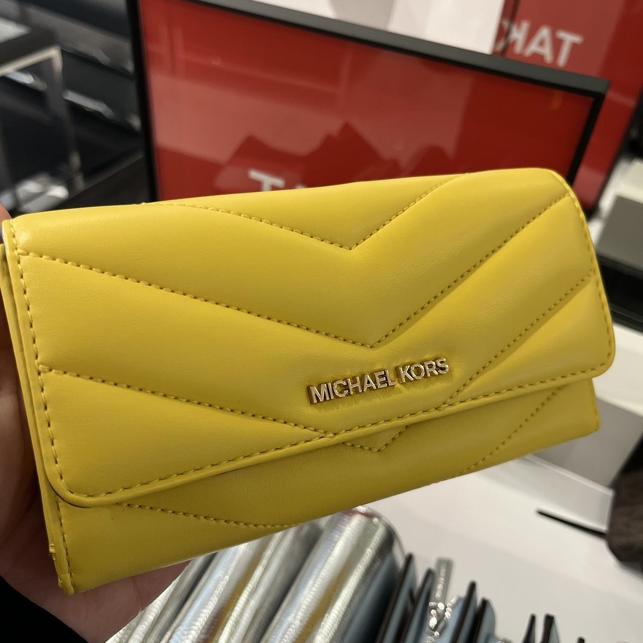 Michael Kors Large Golden Yellow Snap Trifold. Depop