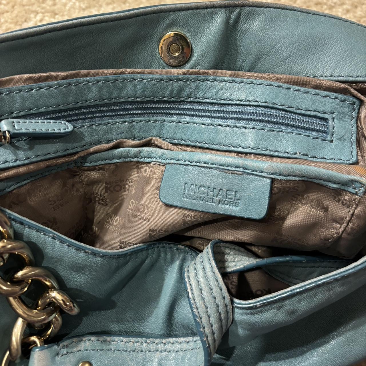 Michael kors teal and brown leather bag best sale