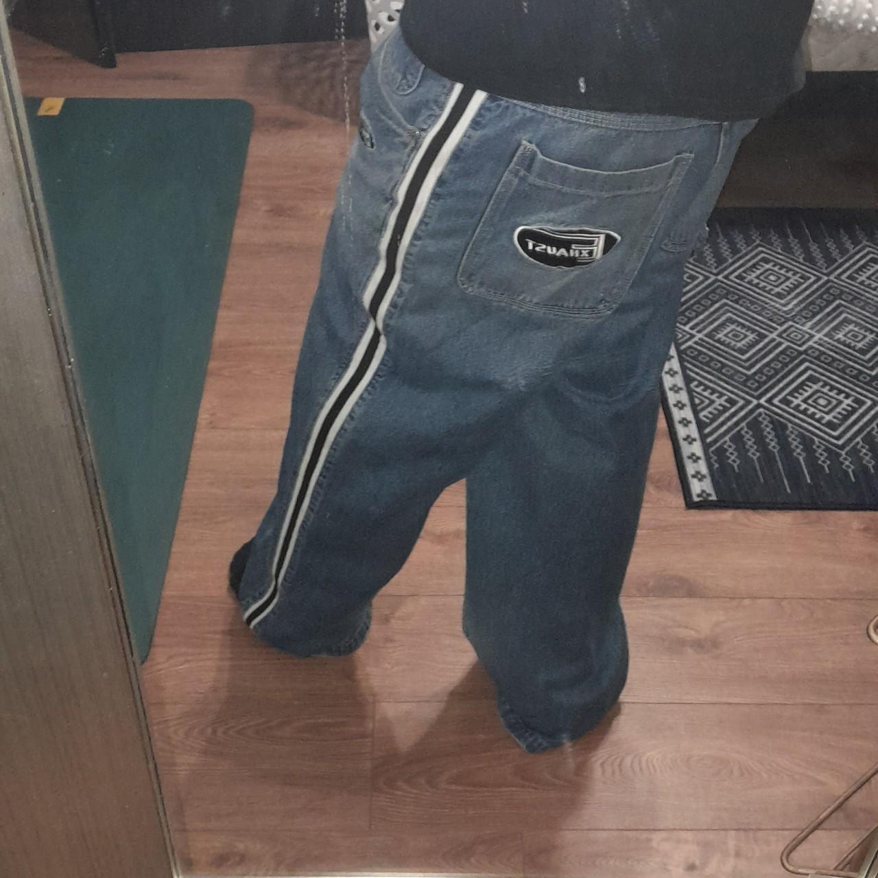 Vintage Y2K black and white striped Exhaust jeans,... Depop