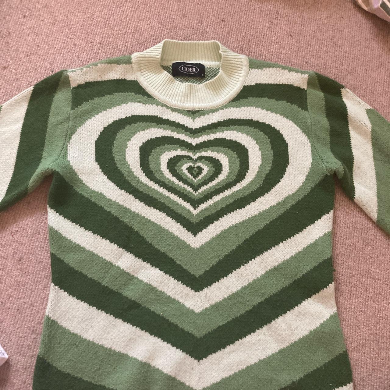 Small cider jumper with a heart Green and white... Depop