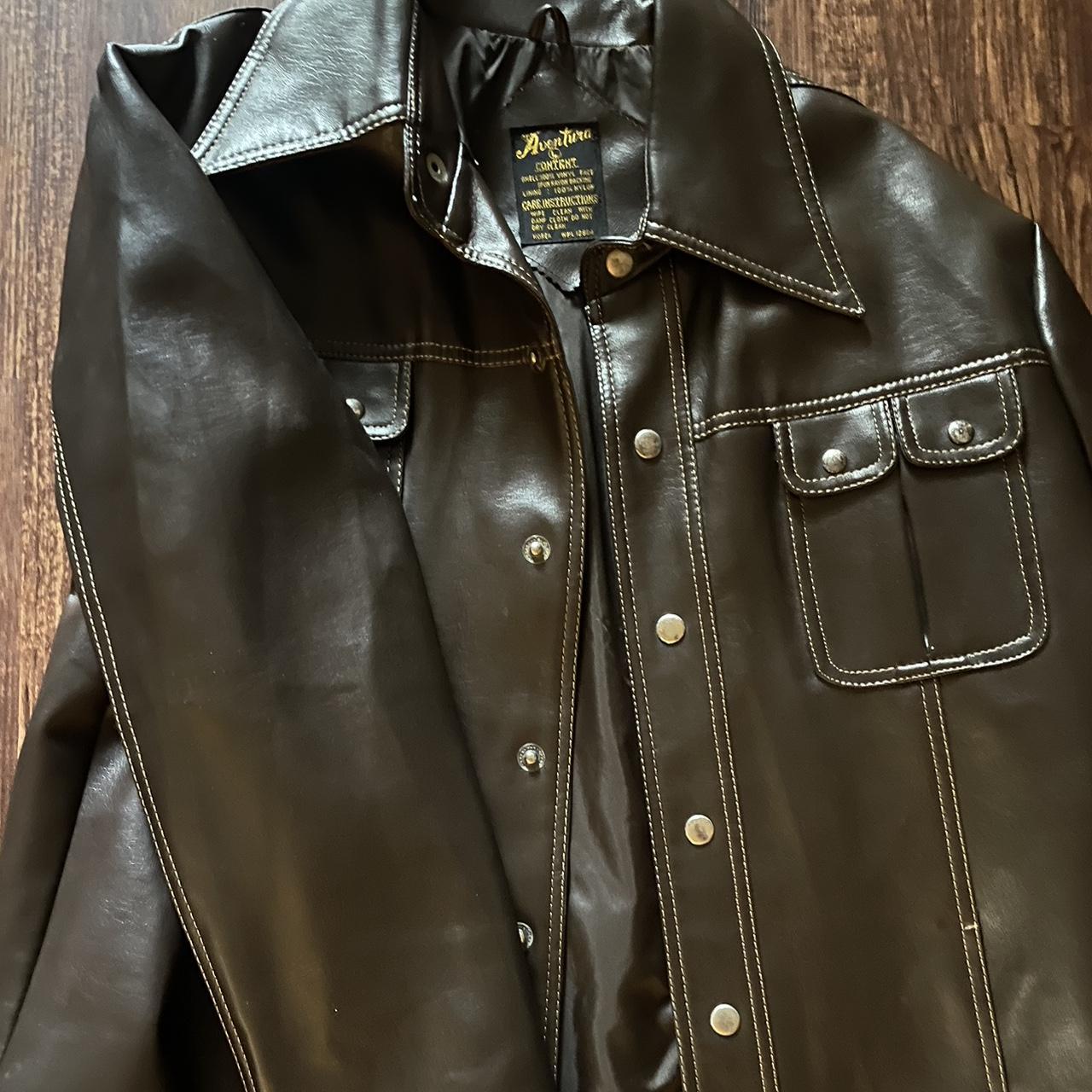 Faux brown leather jacket - Depop