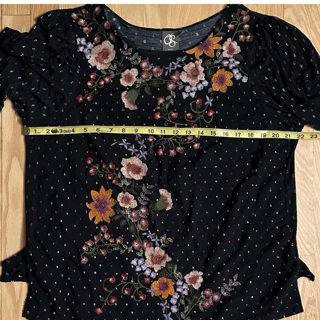 One September Anthropologie Blanche 2024 Top Size Medium Black Floral Embroidered