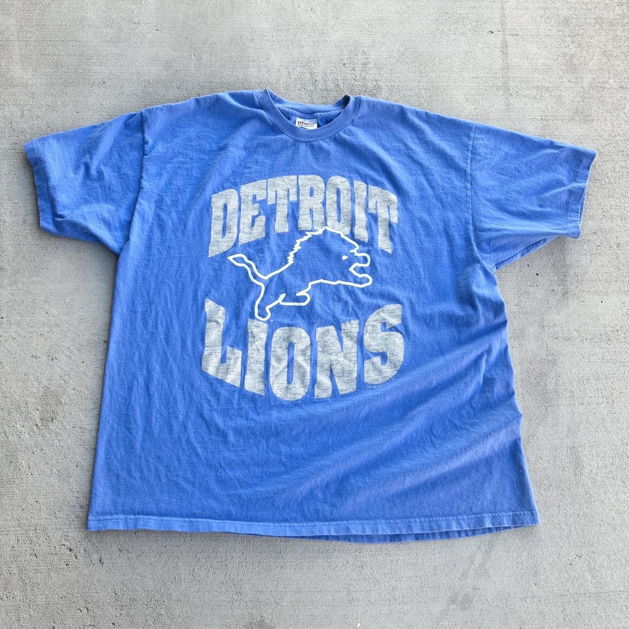 Insane Vintage 1990s Detroit Lions shirt. Faded blue... - Depop