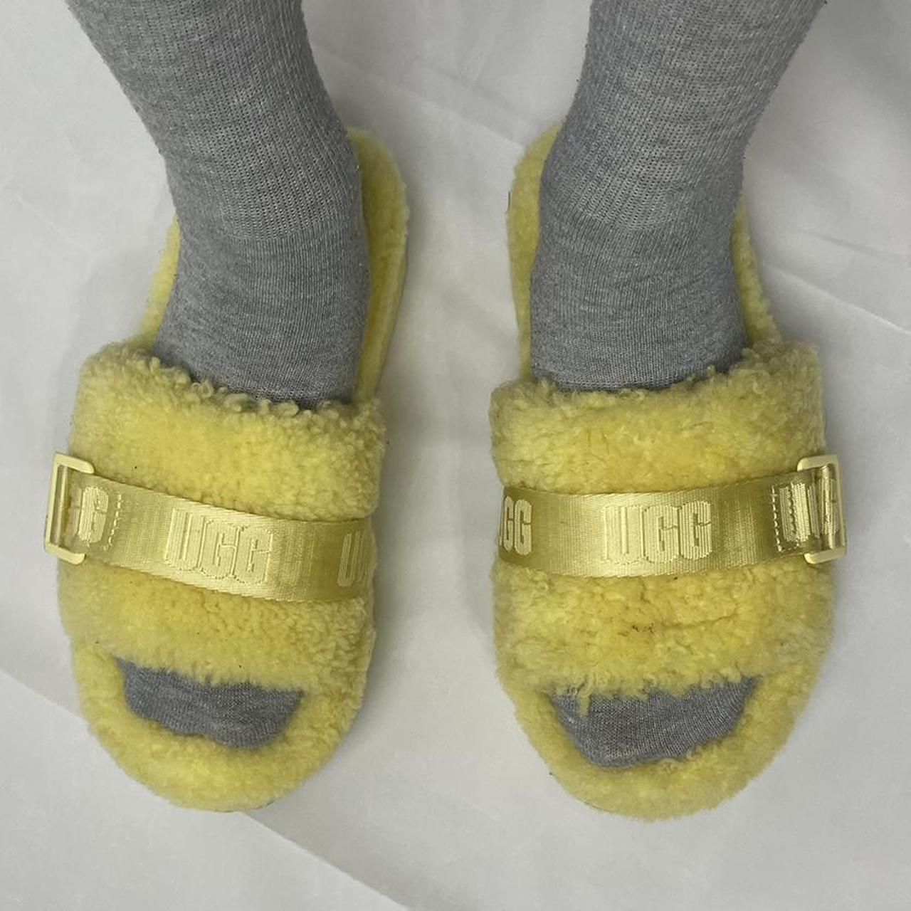 Neon yellow Ugg platform slippers. - Depop