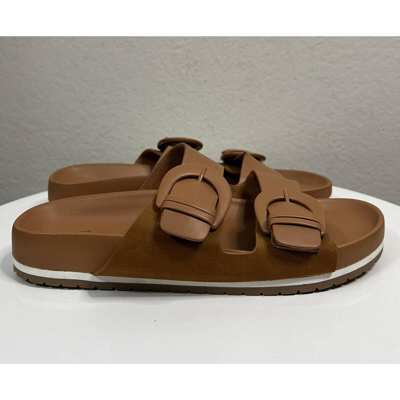 Time and Tru Footbed Sandal Tan Synthetic Open Depop