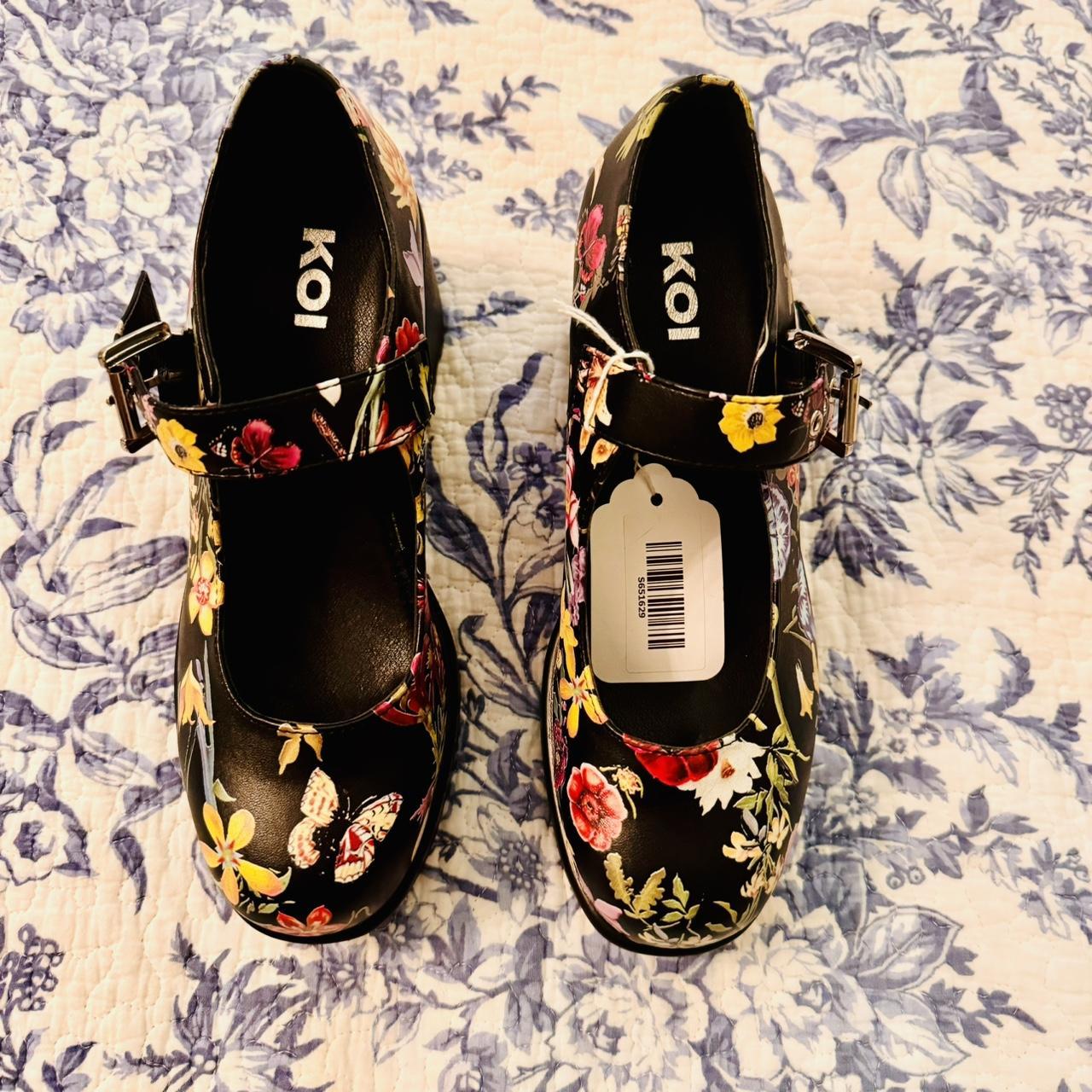Dolls Kill Koi Footwear Floral Mary Janes Block Depop