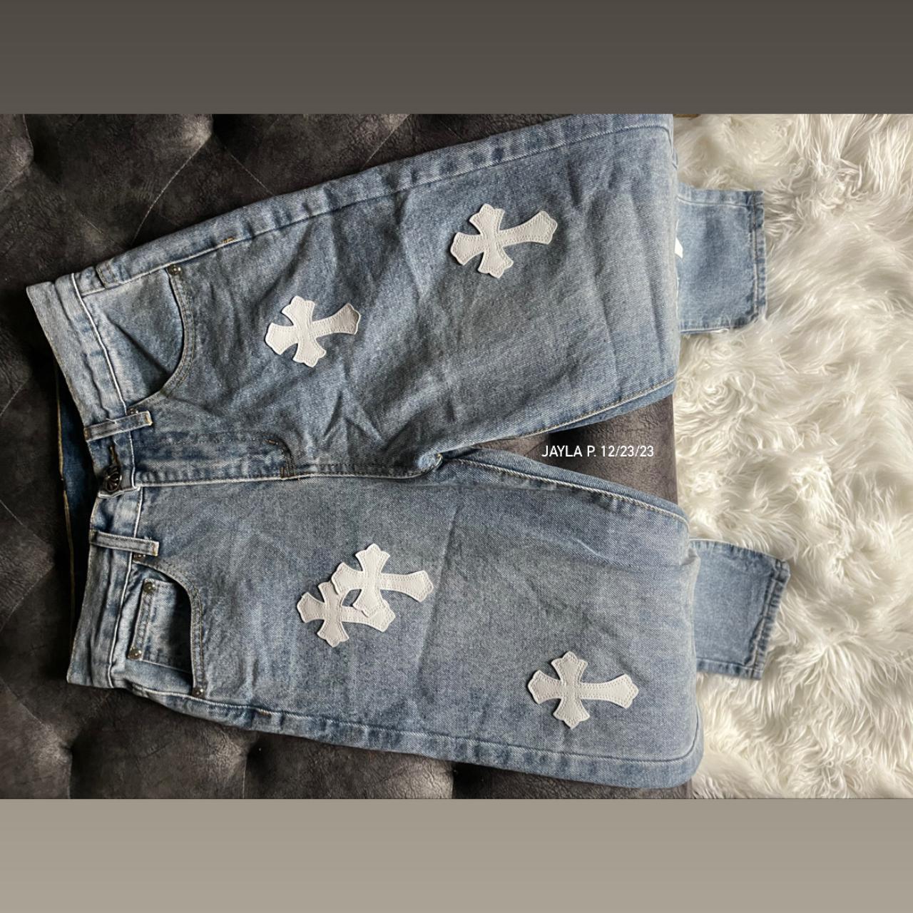 CHROME HEARTS X CDG BLACK DENIM JEANS PINK PATCHES - Depop