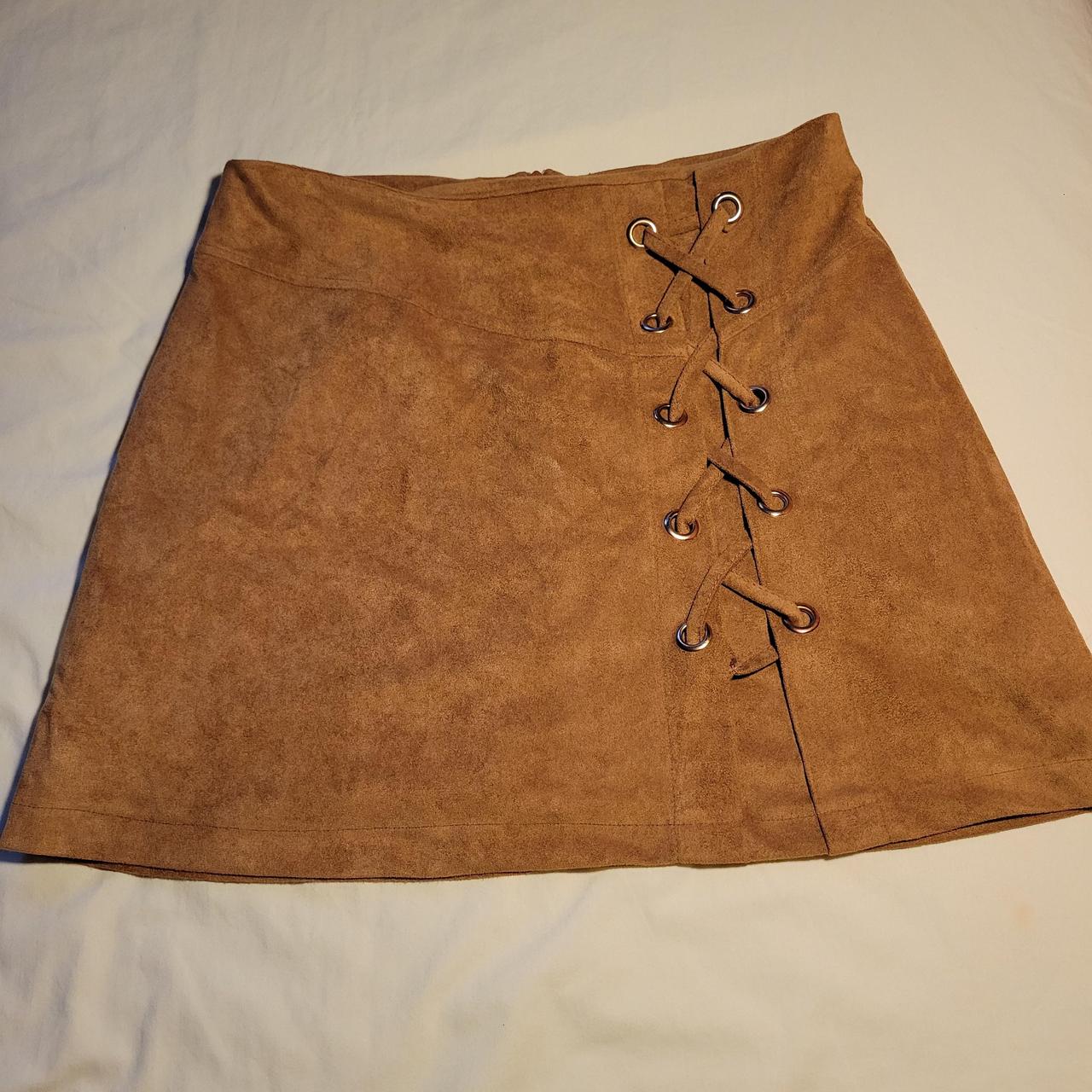 Brown suede lace up skirt hotsell