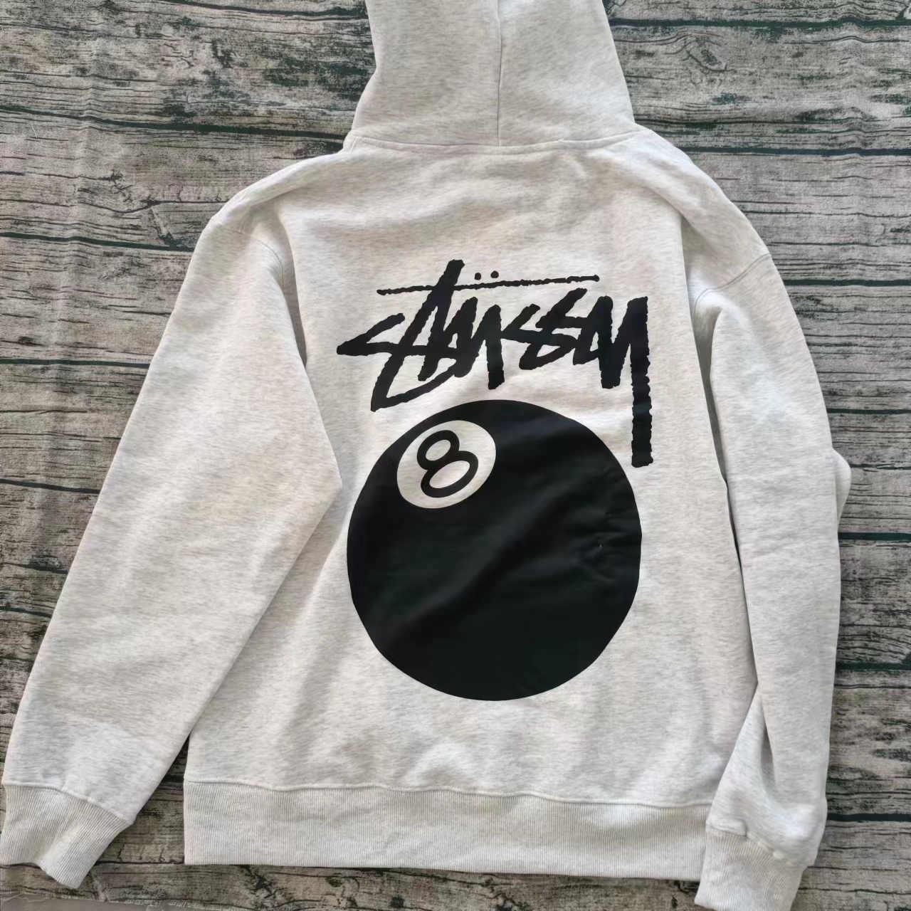 Stussy Grey 8-Ball Hoodie Size: L Large Large L /... - Depop