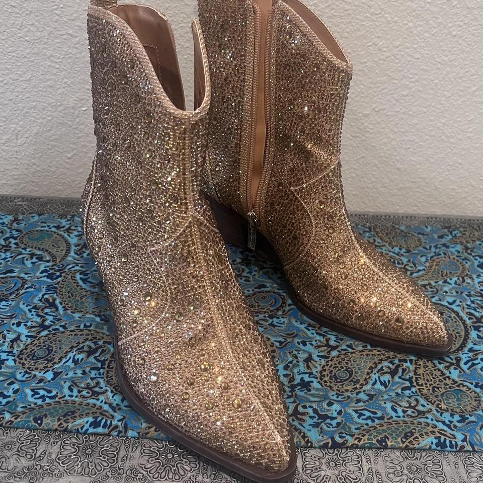 Jessica Simpson gold rhinestone boots Depop