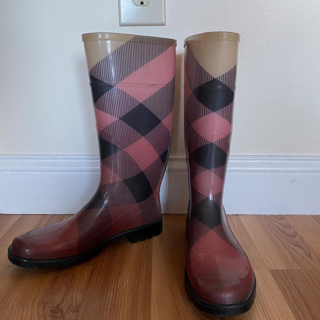 Burberry Brown Nova Check Rubber Rain Boots Size 41 Burberry