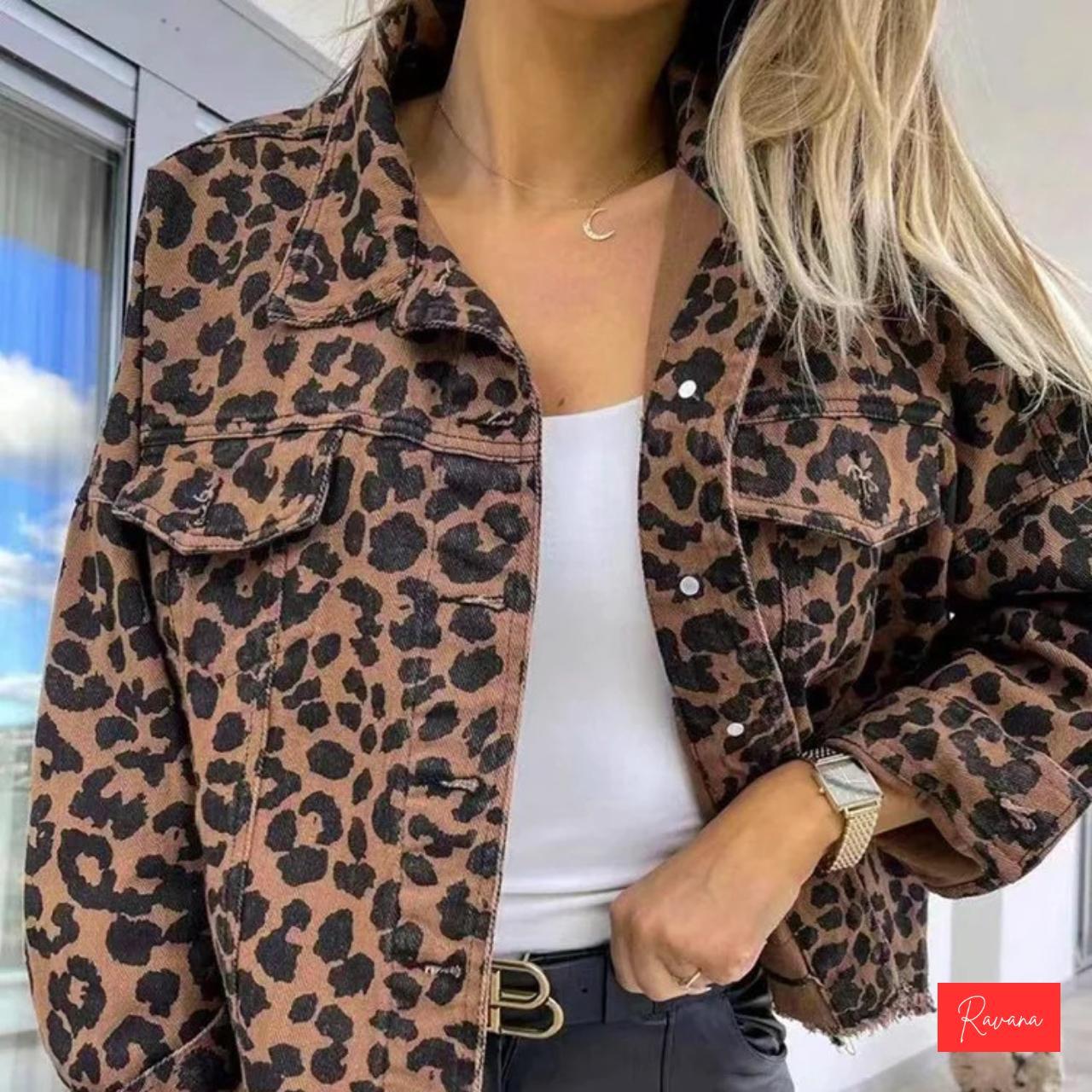 Leopard print Bon good Jovi denim jacket