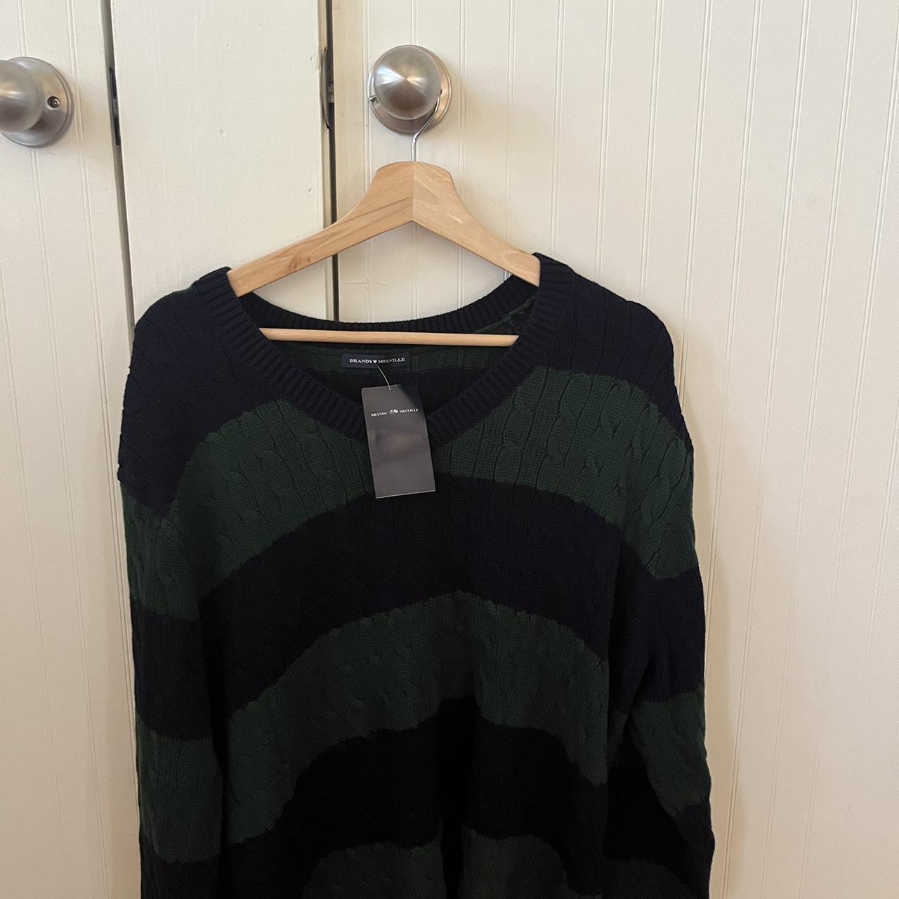 Brandy Melville Green and Navy Striped Sweater Never... Depop