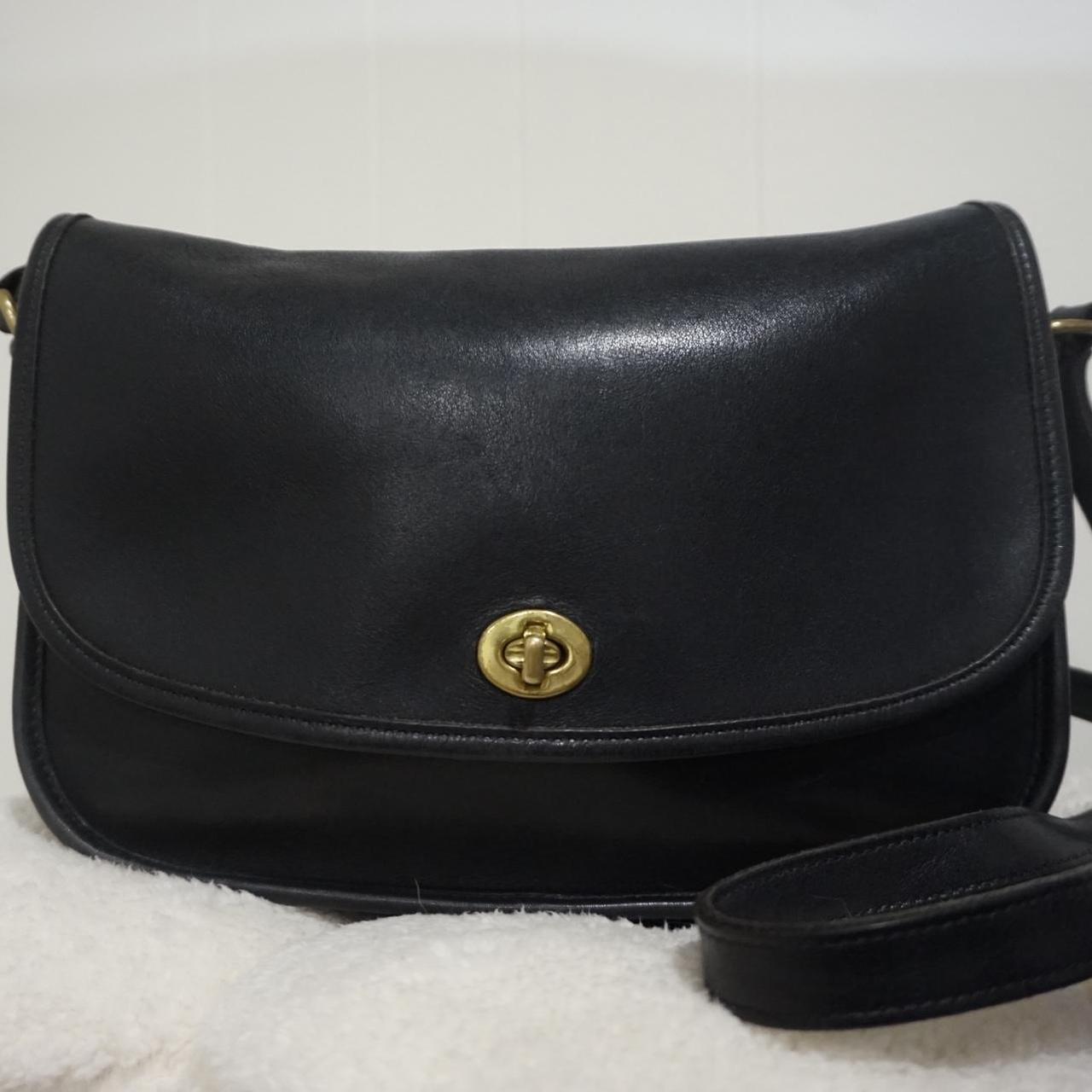 Vintage Coach black leather bag Gold hardware Long... - Depop