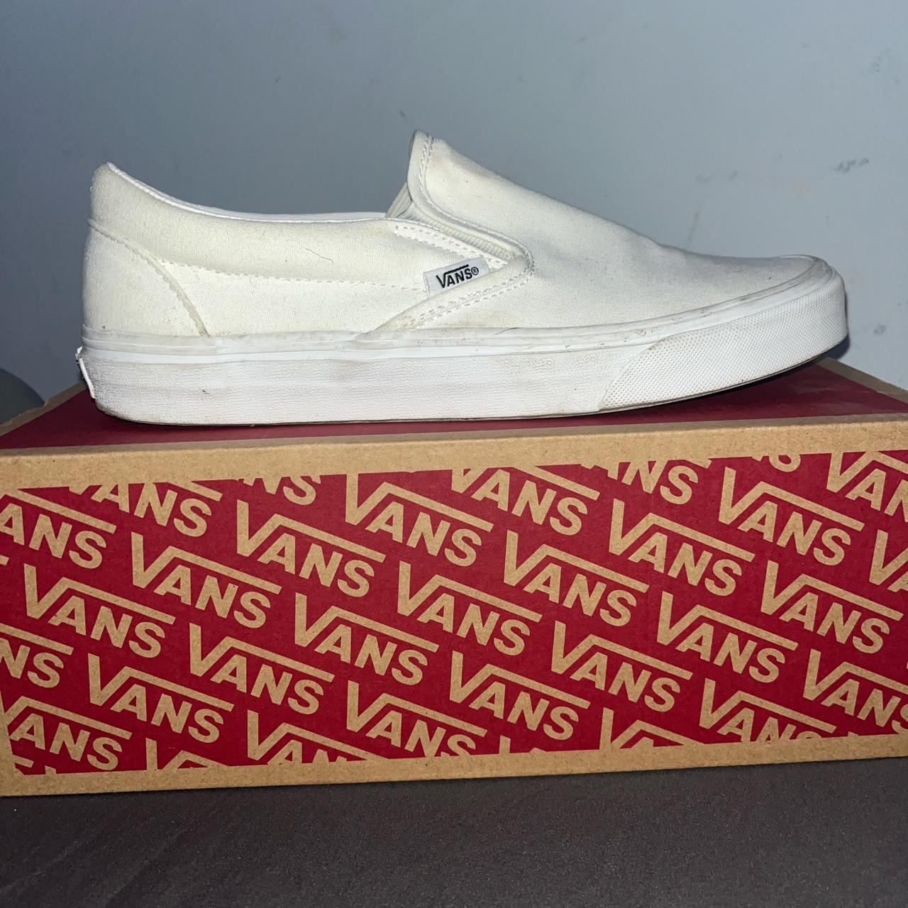 White slip on vans cheap womens 8.5