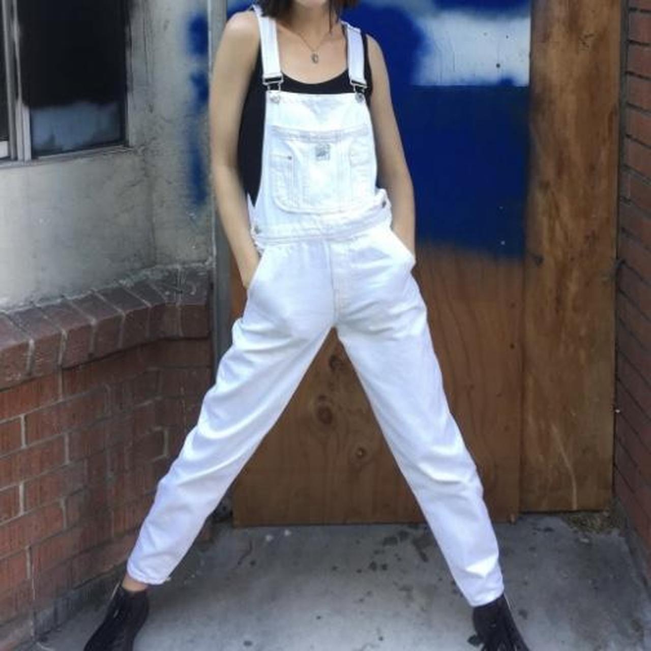 Pull&Bear Women's White Dungareesoveralls Depop