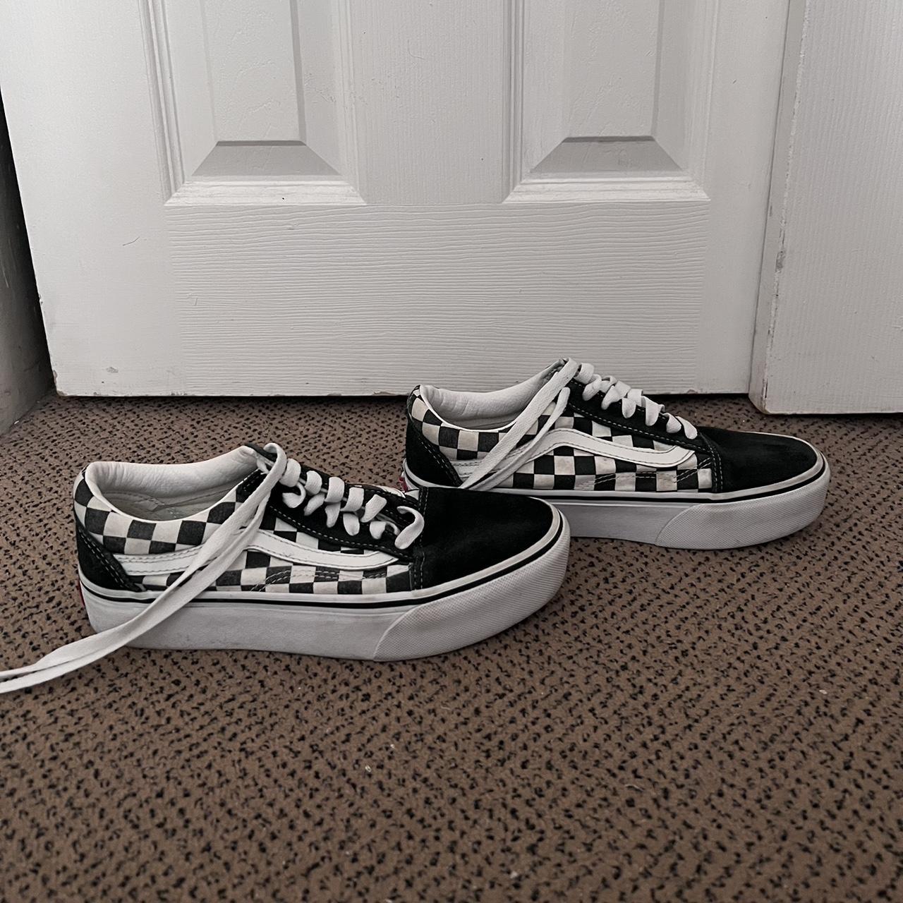 Platform black and white checkered Vans, size 7,... - Depop